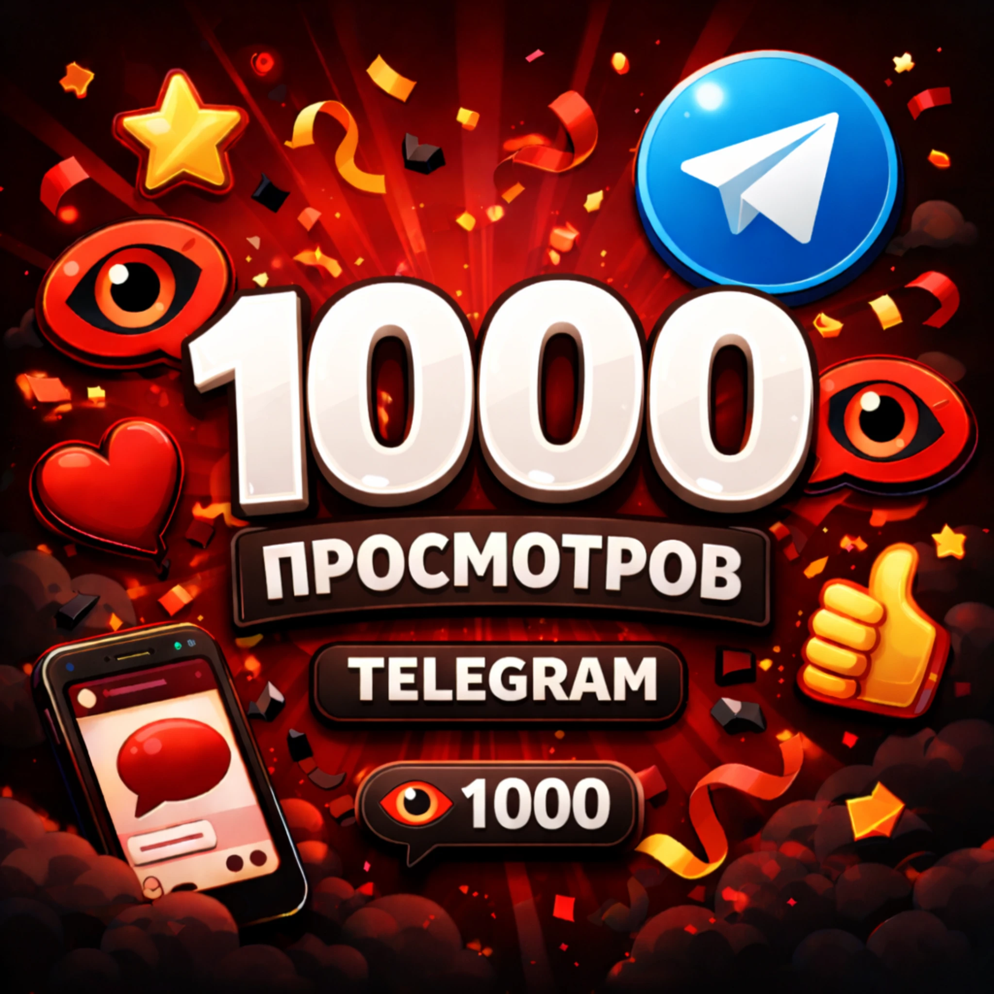 1000 просмотров телеграм