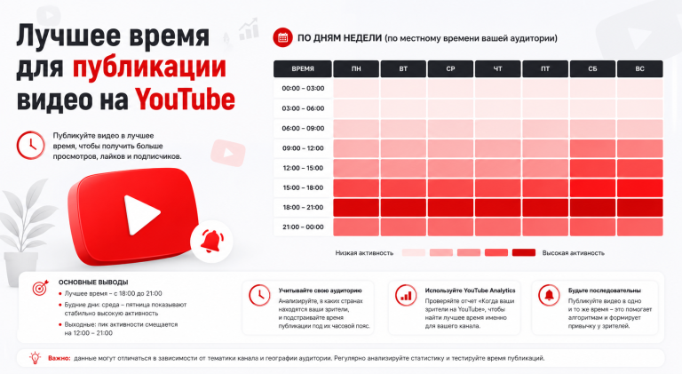 Лучшее время для публикации видео на YouTube