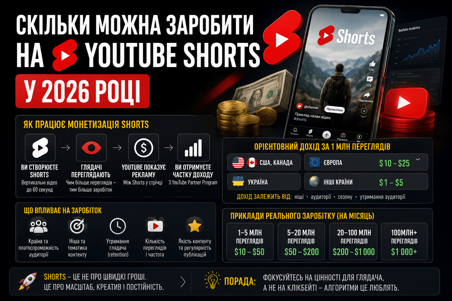 Скільки можна заробити на YouTube Shorts: реальні цифри та стратегії 1 Скільки можна заробити на YouTube Shorts у 2026 році