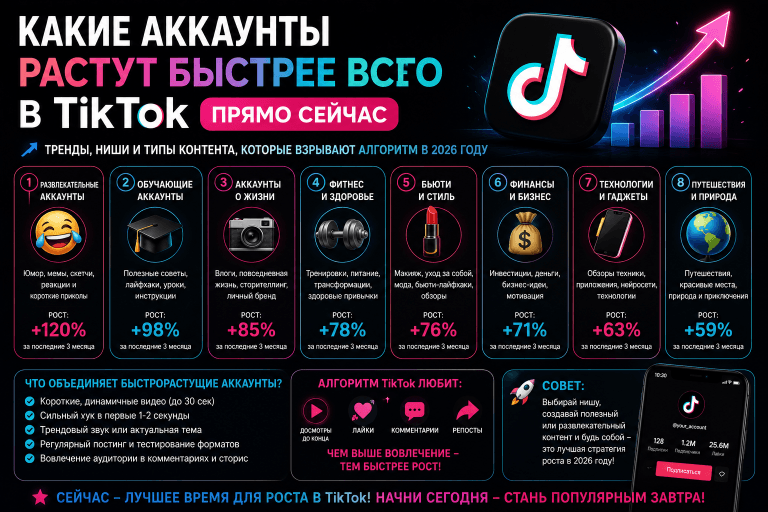 Какие аккаунты растут быстрее всего в TikTok прямо сейчас