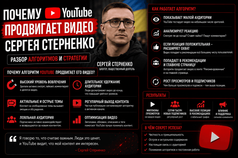 Почему YouTube продвигает видео Сергея Стерненко в рекомендации