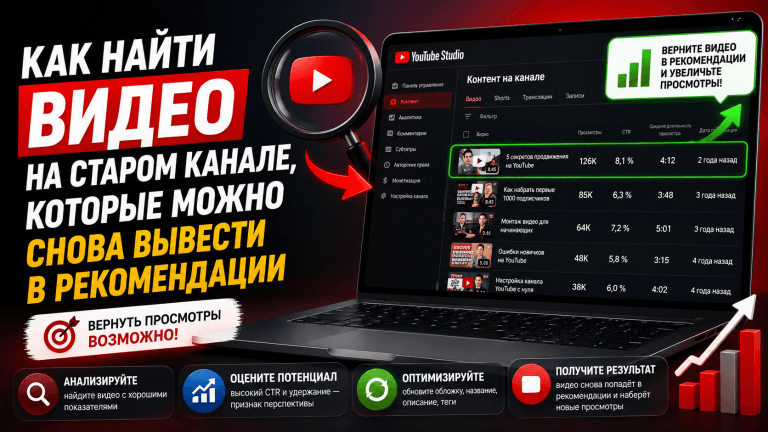 Как найти видео на старом канале, которые можно снова вывести в рекомендации