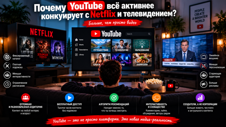 Почему YouTube всё активнее конкурирует с Netflix и телевидением